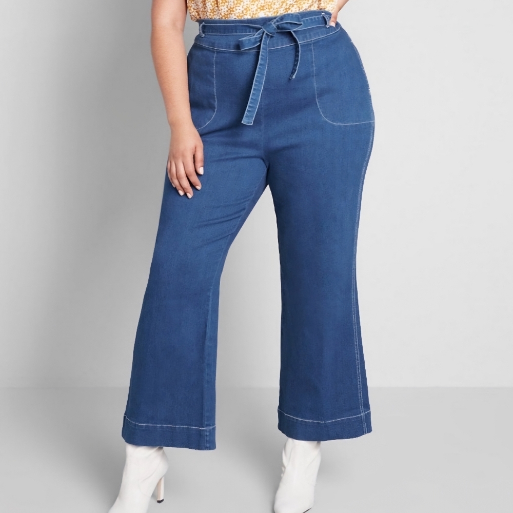 ModCloth Daydream Wide Leg Flare Jeans 16 Zip Back Retro Stylish - Picture 3 of 11